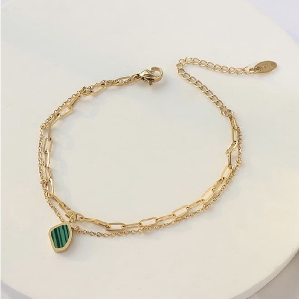 18K Gold Plated Double Layered Chain Bracelet*Paperclip Chain Charm*MLB012
